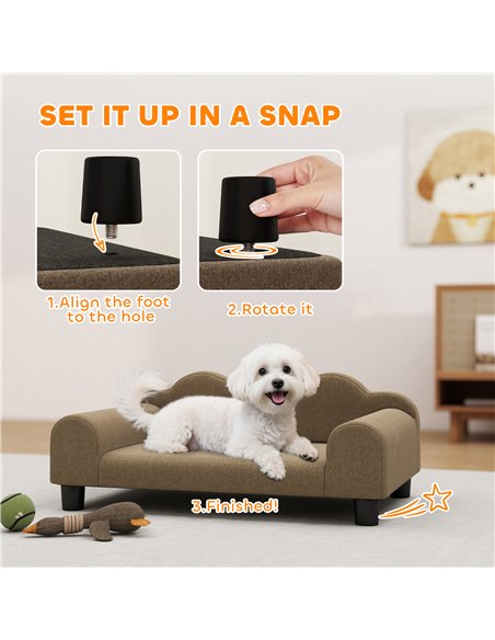 PawHut Elevated Dog Sofa Bed, Breathable Pet Sofa with Backrest and Armrest for Small Dogs, Brown - pic 177033 | FastDaddyshop