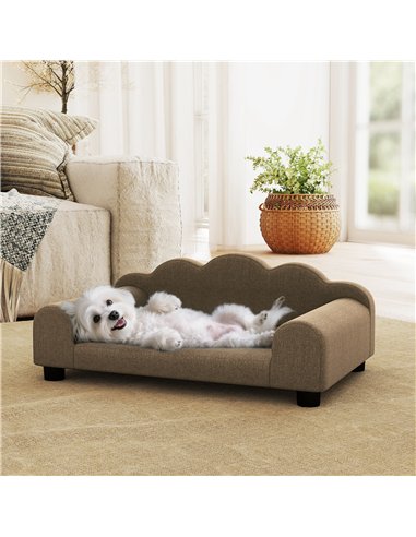 PawHut Elevated Dog Sofa Bed, Breathable Pet Sofa with Backrest and Armrest for Small Dogs, Brown