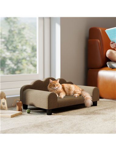 PawHut Elevated Dog Sofa Bed, Breathable Pet Sofa with Backrest and Armrest for Small Dogs, Brown
