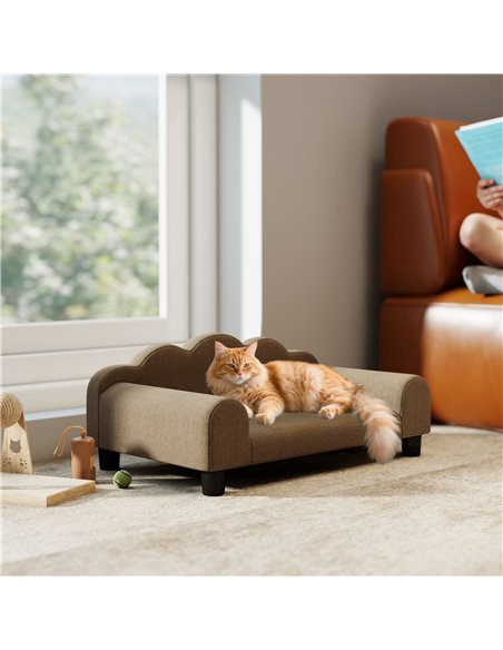PawHut Elevated Dog Sofa Bed, Breathable Pet Sofa with Backrest and Armrest for Small Dogs, Brown - pic 177035 | FastDaddyshop