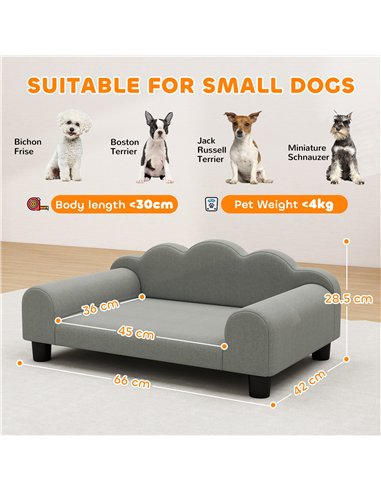 PawHut Elevated Dog Sofa Bed, Breathable Pet Sofa with Backrest and Armrest for Small Dogs, Grey