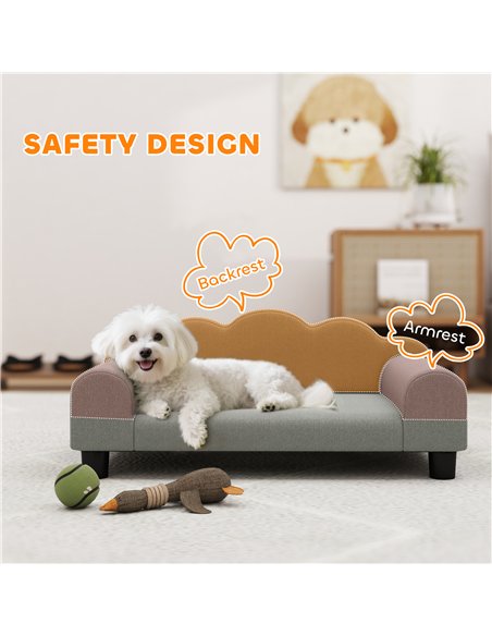 PawHut Elevated Dog Sofa Bed, Breathable Pet Sofa with Backrest and Armrest for Small Dogs, Grey - pic 177040 | FastDaddyshop