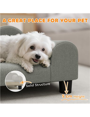 PawHut Elevated Dog Sofa Bed, Breathable Pet Sofa with Backrest and Armrest for Small Dogs, Grey