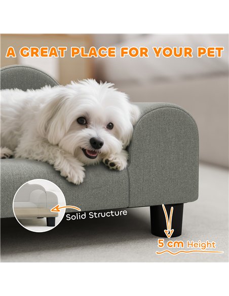 PawHut Elevated Dog Sofa Bed, Breathable Pet Sofa with Backrest and Armrest for Small Dogs, Grey - pic 177041 | FastDaddyshop