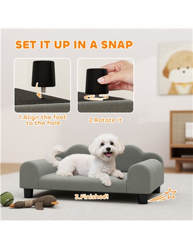 PawHut Elevated Dog Sofa Bed, Breathable Pet Sofa with Backrest and Armrest for Small Dogs, Grey
