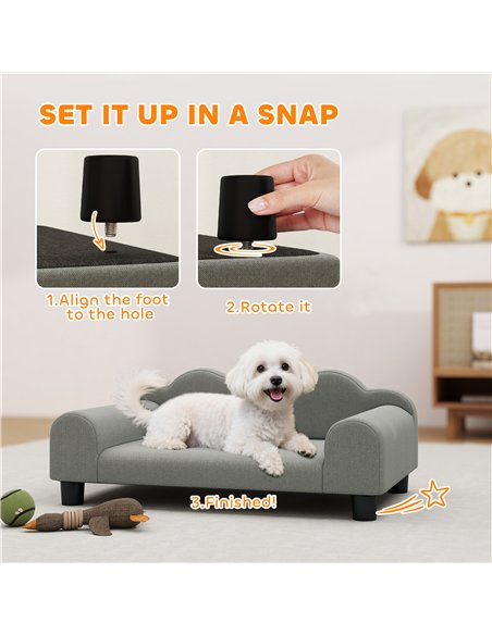 PawHut Elevated Dog Sofa Bed, Breathable Pet Sofa with Backrest and Armrest for Small Dogs, Grey - pic 177042 | FastDaddyshop