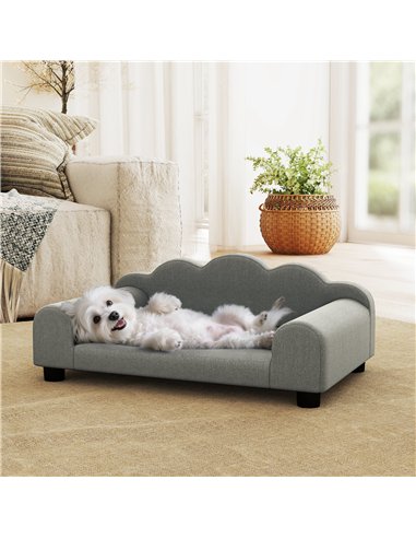 PawHut Elevated Dog Sofa Bed, Breathable Pet Sofa with Backrest and Armrest for Small Dogs, Grey