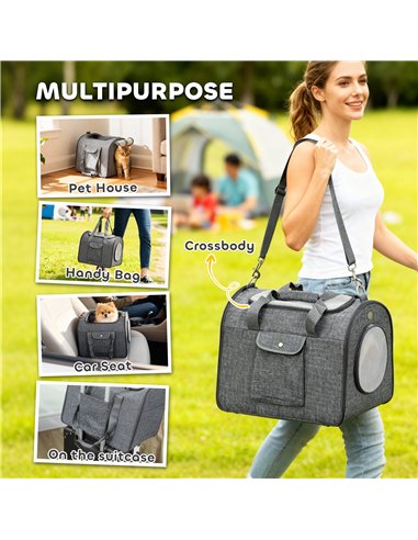 PawHut Soft Sided Cat Carrier Bag, Portable Foldable Pet Carrier with Shoulder Strap & Removable Mat for Small Pet Up to 10kg