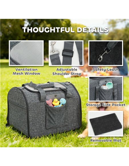 PawHut Soft Sided Cat Carrier Bag, Portable Foldable Pet Carrier with Shoulder Strap & Removable Mat for Small Pet Up to 10kg - pic 177059 | FastDaddyshop