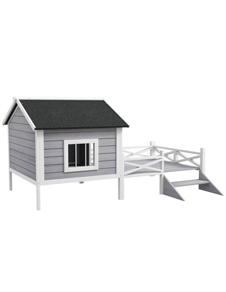 PawHut Small/Medium Dog House with Porch, Grey - pic 177063 | FastDaddyshop