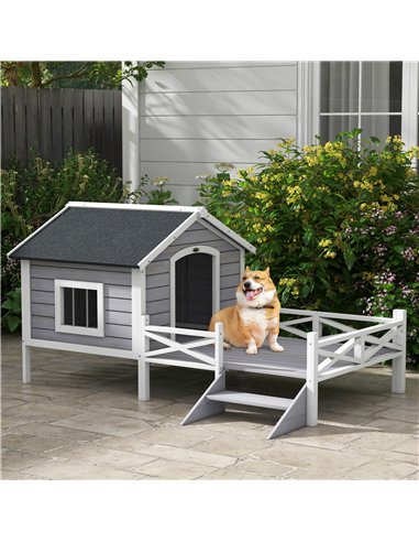 PawHut Small/Medium Dog House with Porch, Grey