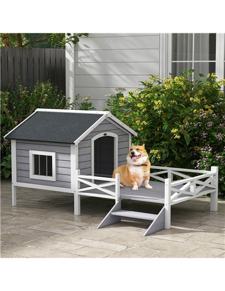 PawHut Small/Medium Dog House with Porch, Grey - pic 177064 | FastDaddyshop