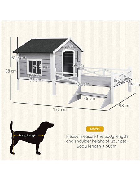PawHut Small/Medium Dog House with Porch, Grey - pic 177065 | FastDaddyshop
