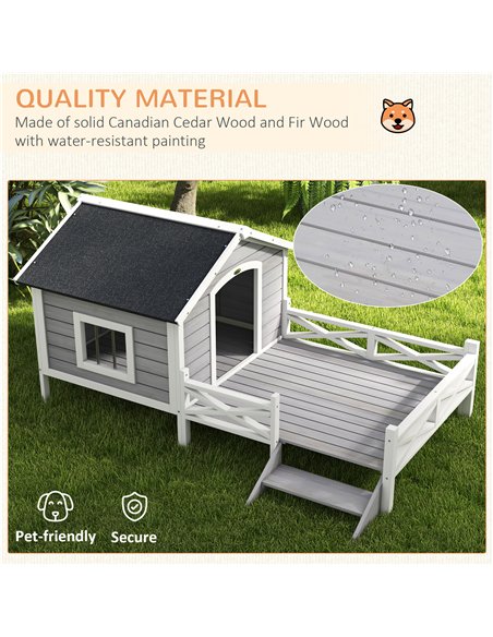 PawHut Small/Medium Dog House with Porch, Grey - pic 177066 | FastDaddyshop