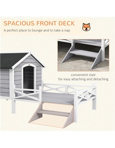 PawHut Small/Medium Dog House with Porch, Grey