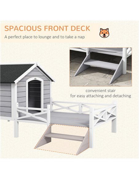 PawHut Small/Medium Dog House with Porch, Grey - pic 177067 | FastDaddyshop