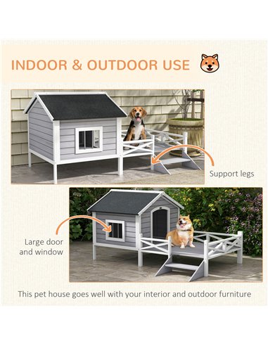 PawHut Small/Medium Dog House with Porch, Grey