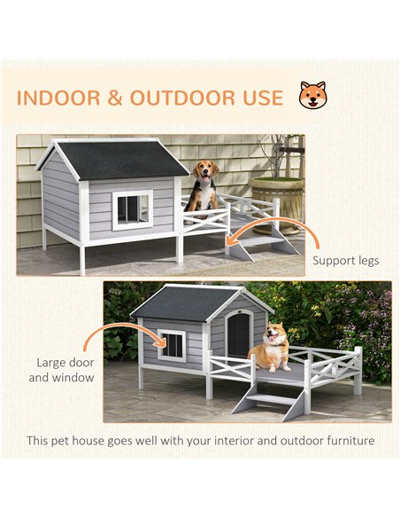 PawHut Small/Medium Dog House with Porch, Grey - pic 177068 | FastDaddyshop
