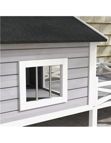 PawHut Small/Medium Dog House with Porch, Grey