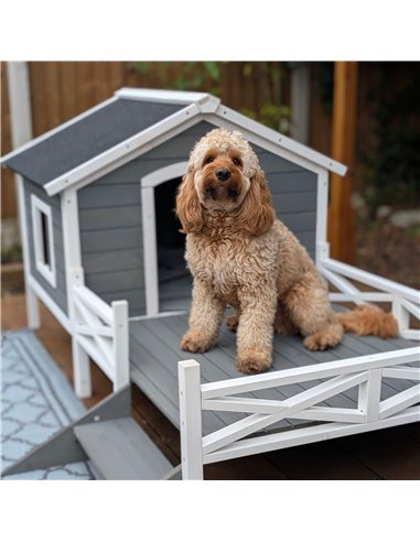 PawHut Small/Medium Dog House with Porch, Grey