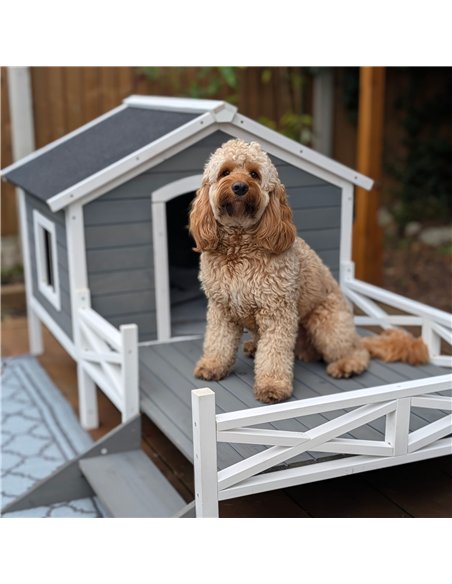 PawHut Small/Medium Dog House with Porch, Grey - pic 177070 | FastDaddyshop