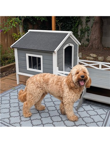 PawHut Small/Medium Dog House with Porch, Grey