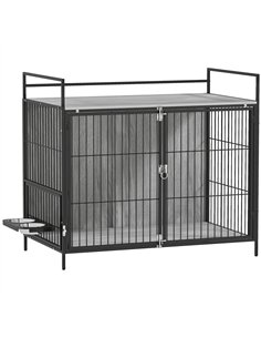 PawHut Large Dog Crate Furniture with Rotating Bowl Holder, 2 Bowls, 2 Doors, for Large Dogs, 100 x 60 x 88 cm, Grey