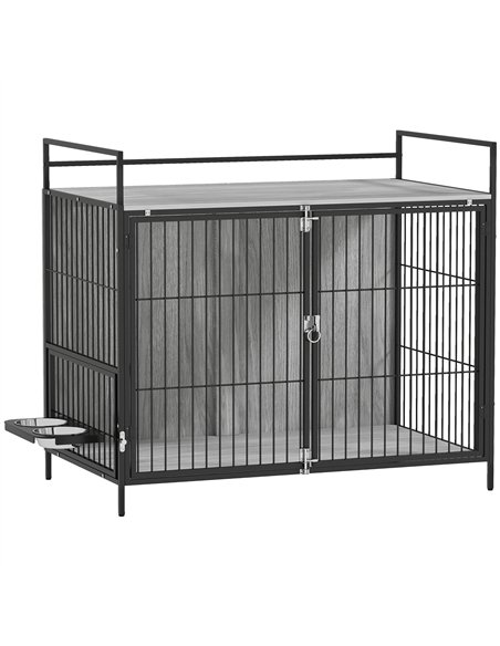 PawHut Large Dog Crate Furniture with Rotating Bowl Holder, 2 Bowls, 2 Doors, for Large Dogs, 100 x 60 x 88 cm, Grey - pic 177072 | FastDaddyshop