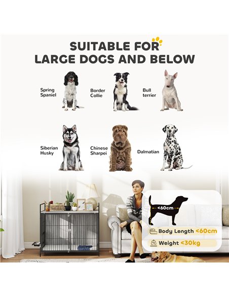 PawHut Large Dog Crate Furniture with Rotating Bowl Holder, 2 Bowls, 2 Doors, for Large Dogs, 100 x 60 x 88 cm, Grey - pic 177078 | FastDaddyshop