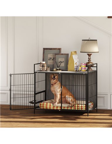 PawHut Large Dog Crate Furniture with Rotating Bowl Holder, 2 Bowls, 2 Doors, for Large Dogs, 100 x 60 x 88 cm, Grey