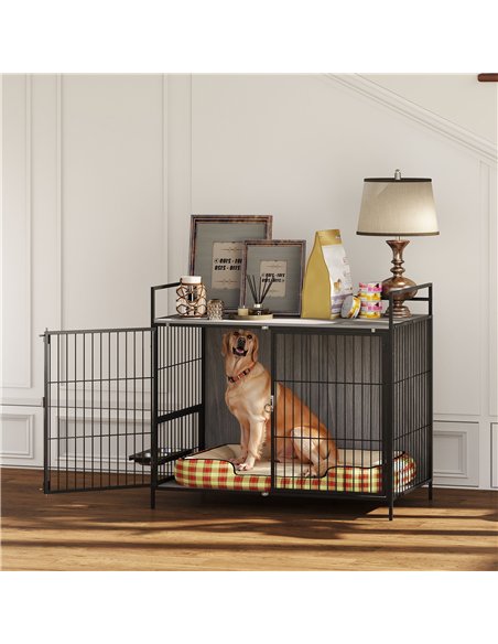 PawHut Large Dog Crate Furniture with Rotating Bowl Holder, 2 Bowls, 2 Doors, for Large Dogs, 100 x 60 x 88 cm, Grey - pic 177079 | FastDaddyshop