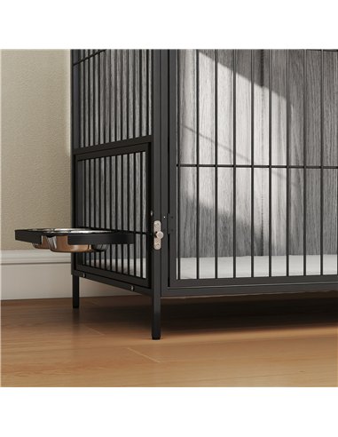 PawHut Large Dog Crate Furniture with Rotating Bowl Holder, 2 Bowls, 2 Doors, for Large Dogs, 100 x 60 x 88 cm, Grey