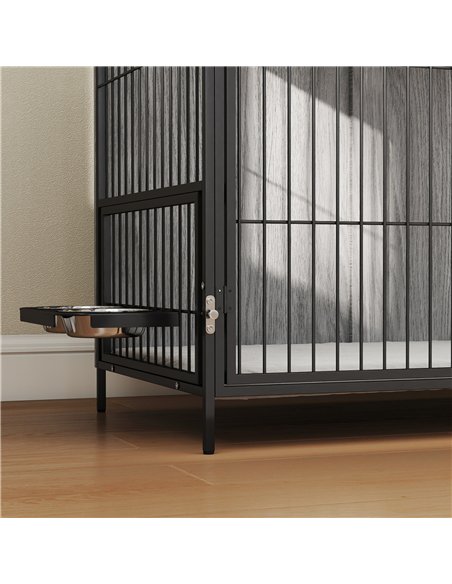 PawHut Large Dog Crate Furniture with Rotating Bowl Holder, 2 Bowls, 2 Doors, for Large Dogs, 100 x 60 x 88 cm, Grey - pic 177080 | FastDaddyshop