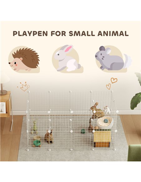 PawHut DIY 36 Panel Pet Playpen Metal Wire Fence for Chinchilla, Hedgehog, Bunny, Indoor, Outdoor Use, White - pic 177085 | FastDaddyshop