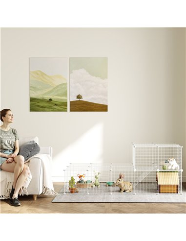 PawHut DIY 36 Panel Pet Playpen Metal Wire Fence for Chinchilla, Hedgehog, Bunny, Indoor, Outdoor Use, White