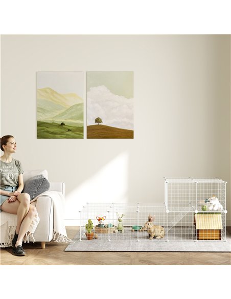 PawHut DIY 36 Panel Pet Playpen Metal Wire Fence for Chinchilla, Hedgehog, Bunny, Indoor, Outdoor Use, White - pic 177087 | FastDaddyshop
