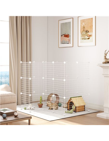 PawHut DIY 36 Panel Pet Playpen Metal Wire Fence for Chinchilla, Hedgehog, Bunny, Indoor, Outdoor Use, White - pic 177088 | FastDaddyshop