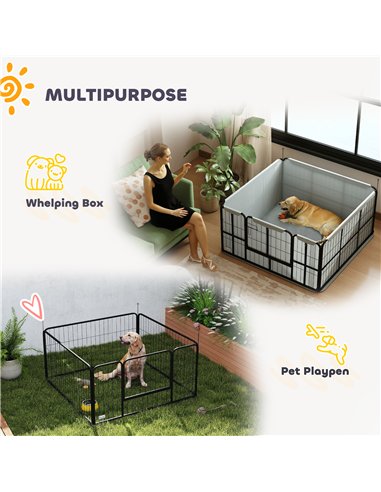 PawHut Steel Dog Whelping Box with Washable Whelping Pad, Wind-Resistant Cloth, for Small, Medium Dogs, 122 x 122 x 60cm