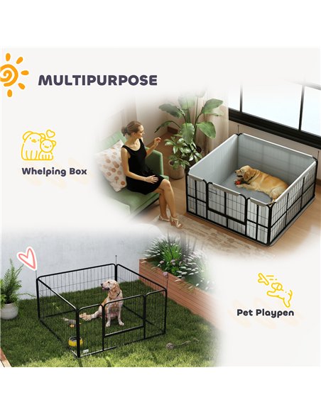 PawHut Steel Dog Whelping Box with Washable Whelping Pad, Wind-Resistant Cloth, for Small, Medium Dogs, 122 x 122 x 60cm - pic 177093 | FastDaddyshop