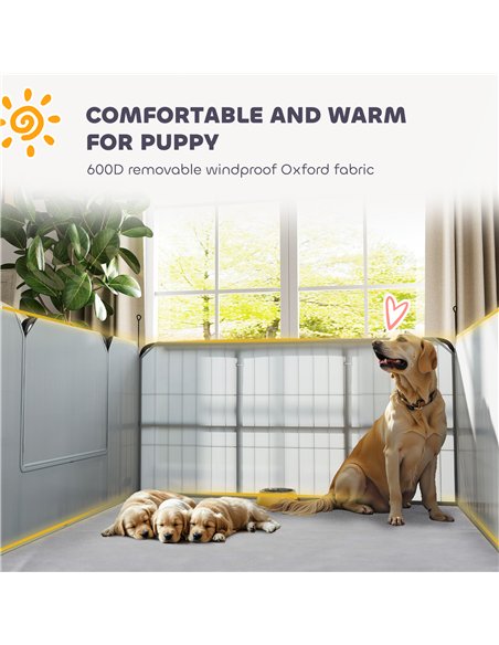 PawHut Steel Dog Whelping Box with Washable Whelping Pad, Wind-Resistant Cloth, for Small, Medium Dogs, 122 x 122 x 60cm - pic 177094 | FastDaddyshop