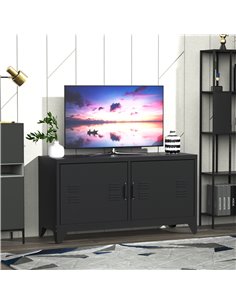 Homcom 1190mm Industrial TV Cabinet Stand with Steel Shelf Doors, Storage, Black 2