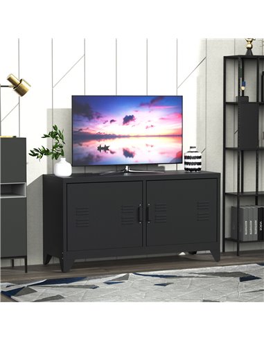 Homcom 1190mm Industrial TV Cabinet Stand with Steel Shelf Doors, Storage, Black