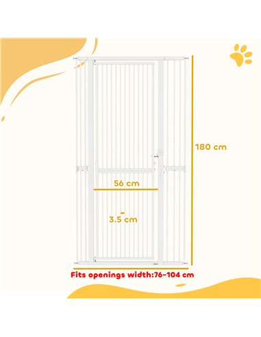 PawHut 180cm Extra Tall Pet Gate with 3.5 cm Narrow Gap, Pressure Mounted No Drilling Cat Gate for Doorways, 76-104cm Width