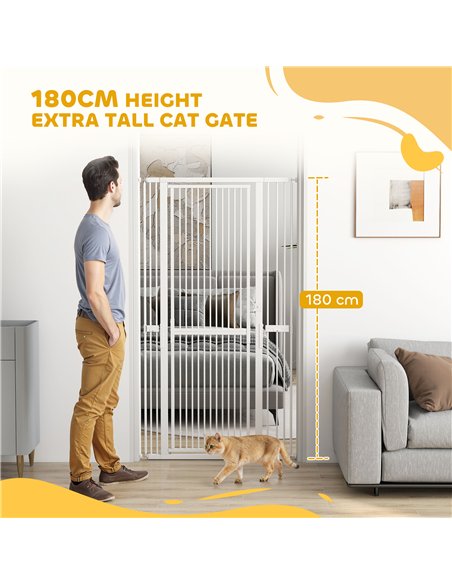 PawHut 180cm Extra Tall Pet Gate with 3.5 cm Narrow Gap, Pressure Mounted No Drilling Cat Gate for Doorways, 76-104cm Width - pic 177111 | FastDaddyshop