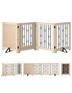 PawHut 4 Panel Freestanding Pet Gate, Indoor Dog Barrier with Lockable Door, Support Feet, 360° Flexible Hinges, Oak