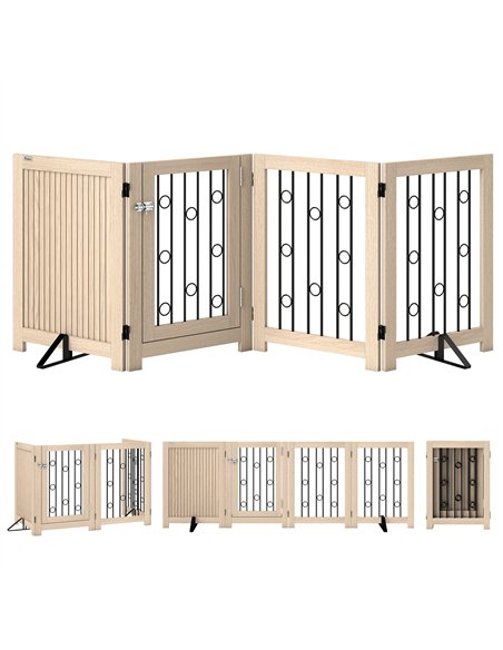 PawHut 4 Panel Freestanding Pet Gate, Indoor Dog Barrier with Lockable Door, Support Feet, 360° Flexible Hinges, Oak - pic 177117 | FastDaddyshop