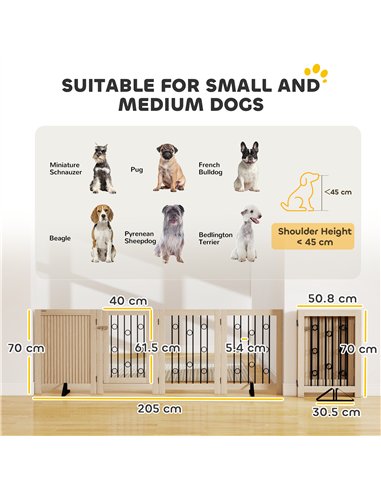 PawHut 4 Panel Freestanding Pet Gate, Indoor Dog Barrier with Lockable Door, Support Feet, 360° Flexible Hinges, Oak