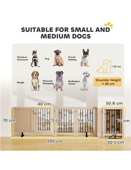 PawHut 4 Panel Freestanding Pet Gate, Indoor Dog Barrier with Lockable Door, Support Feet, 360° Flexible Hinges, Oak - pic 177119 | FastDaddyshop