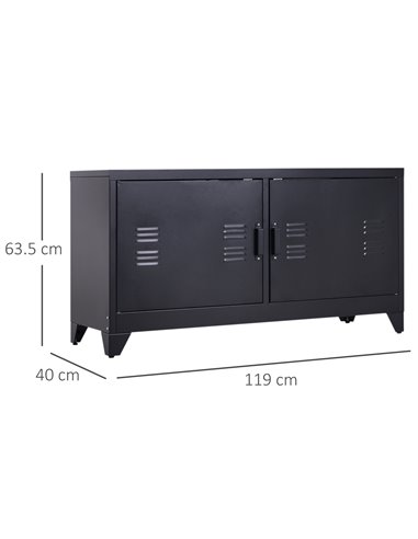 Homcom 1190mm Industrial TV Cabinet Stand with Steel Shelf Doors, Storage, Black