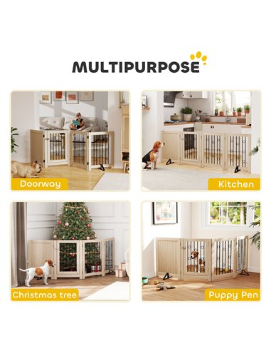 PawHut 4 Panel Freestanding Pet Gate, Indoor Dog Barrier with Lockable Door, Support Feet, 360° Flexible Hinges, Oak